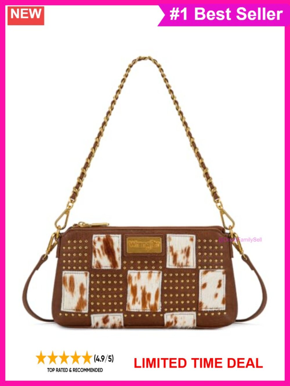 Western Horsehair Patchwork Crossbody Purse with Studded